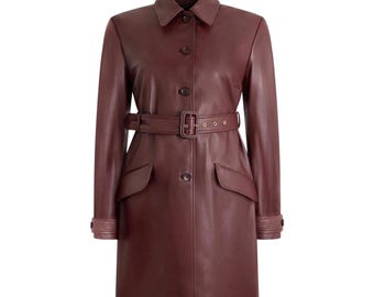 Lange echtleren trenchcoat dames klassieke winterjas met riem Fashion streetwear