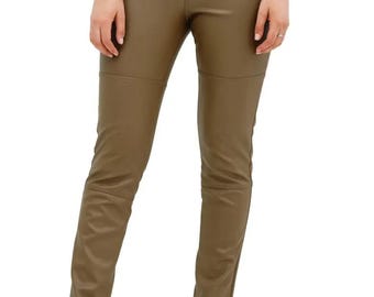 レディース ブラウン レザー トラウザーズ ストレートレッグ モダンシックデザイン スタイリッシュなカジュアルウェア