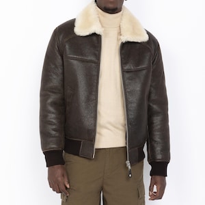 RAF B3 Shearling Bomber Jacket Men’s Brown Sheepskin Leather Aviator Coat Authentic WWII Pilot Style Flying Jacket Gift For Him
