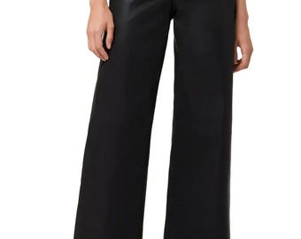 Pantalones anchos de cuero auténtico para mujer / Pantalones holgados de talle alto / Pantalones de cuero de pierna ancha estilo streetwear