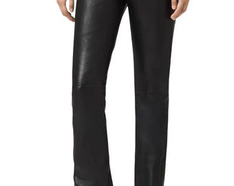 Pantalones de cuero para mujer hechos a mano, ajustados, de cintura alta y elegantes.