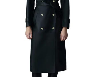 Vintage echt leren damestrenchcoat | Lange leren trenchcoat | Stijlvolle wintermode-bovenkleding