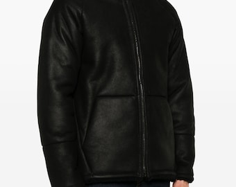 Herren Aviator Shearling Vintage Hood Bomber Pilot Flugmantel Handgefertigtes Schaffell Winter Warme Oberbekleidung Fluglederjacke Geschenk für Ihn