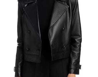 Zwarte echt leren trenchcoat damesmode winterjas voor een stijlvolle look