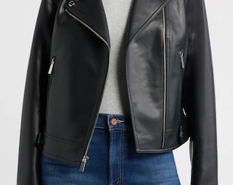 Women Genuine Leather Biker Jacket Slim Fit Motorcycle Outerwear Stylish Street Fashion Winter Coat Wear