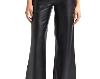 Pantalones holgados de cuero genuino para mujer, de talle alto y pierna ancha, estilo streetwear, corte suelto y a la moda.