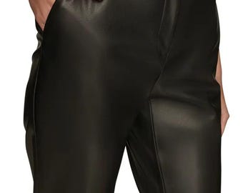 Pantalones de cuero hechos a mano para mujer / Cintura alta, corte ajustado / Pantalones de cuero auténtico de primera calidad