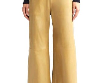 Echtleder Hose mit weitem Bein Frauen, Vegan Lederhose mit hoher Taille, Minimalist Chic Palazzo Hose, Herbst Winter Outfit