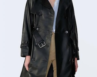 Leren lange trenchcoat dames Premium echt leren jas Klassieke overjas met riem