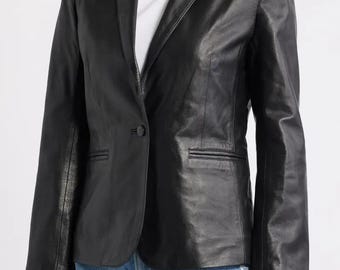 Dames leren blazer klassieke pasvorm stijlvolle kantoorkleding echt leren jas elegante bovenkleding