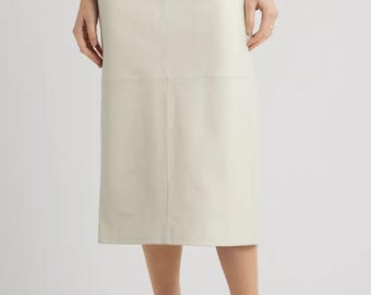 Falda midi de cuero para mujer – Cintura alta, estilo lápiz elegante para ocasiones informales y formales en la oficina.