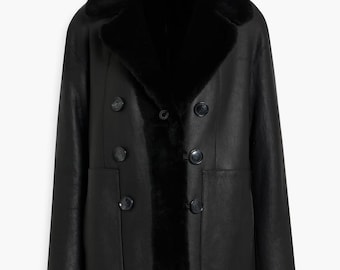 Women's Shearling Bomber Aviator Leather Jacket Genuine Sheepskin Flying Winter Coat with Fur Lining Handmade Warm Outerwear Gift for Her