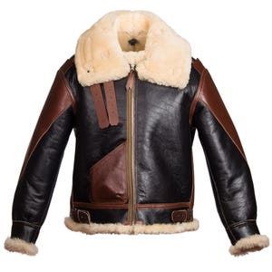 Men’s B-3 Shearling Leather Jacket Winter Real Sheepskin Warm Flying Vintage Shearling Fur Lined Men Warm Outerwear Bomber Jacket Gift