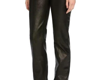 Pantalones de cuero para mujer / Pantalones ajustados de talle alto / Elegante conjunto de cuero negro