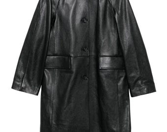 Echt leren trenchcoat voor dames Lang stijlvol zwart leren jack met moderne pasvorm