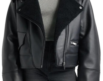 Women's B3 Aviator Shearling Bomber Leather Jacket Genuine Lambskin Flying Winter Coat with Fur Lining Handmade Warm Outerwear Gift for Her