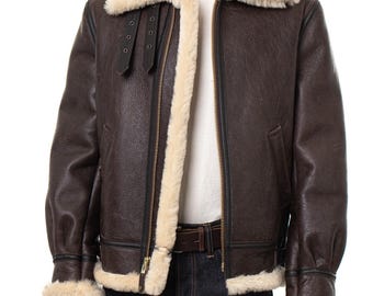Herren Flieger Fliegen Pilot Schaffell Shearling Vintage Leder RAF B3 Bomber Pelz Winter Jacke Mantel Geschenk für Ihn
