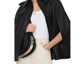 Echt leren damestrenchcoat | Zwarte leren jas | Winterjas in vintage stijl voor dames