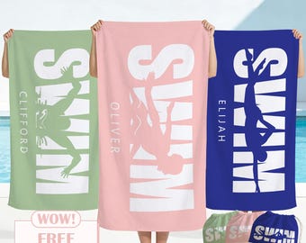 Personalized Swimming Strokes Beach Towel,Custom Name Swim Team Towel,Quick Dry Pool Towel,Swim Club Gift,Kids\Adults Swimmer Birthday Gift