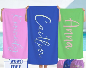 Personalized Name Beach Towel,Custom Microfiber Pool Towel,Minimalist Summer Swim Towel,Personalized Gift for Gilrs,Vacation Beach Essential