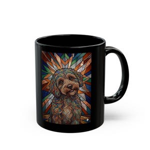 Taza artística de Cavapoo, taza de café para amantes de los perros con diseño de vidriera, taza colorida y adorable de Cavapoo, taza con retrato de perro.