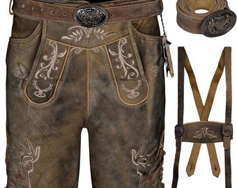 Lederhosen Men, Authentic Men&#39;s Lederhosen Shorts, Oktoberfest, Bavarian Lederhosen shorts, German Oktoberfest Bavarian Shorts Pant