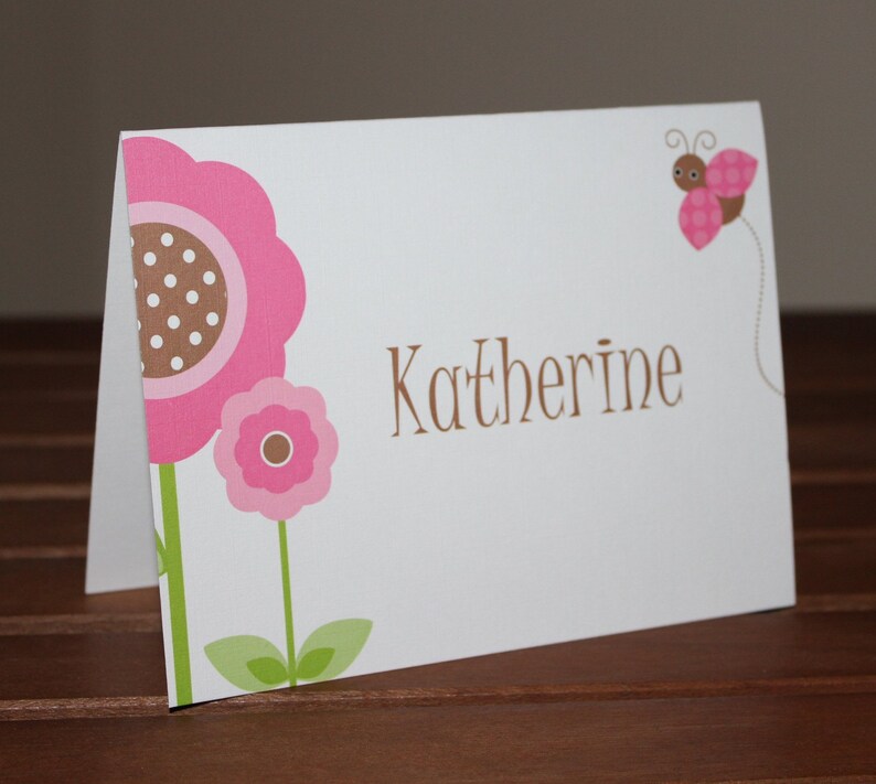 Baby Shower Birthday Personalized Note Card Little Lady Lady Bug and Flower Thank You Cards