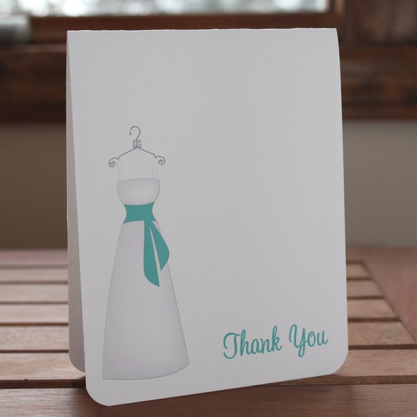 Wedding Dress Bridal Shower Thank You Card, Personalized Note Card - set of 50 - White or Ivory - Additional Colors Available