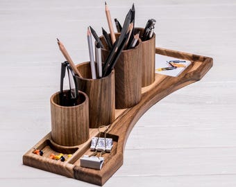 Premium Walnuss Schreibtisch-Organizer, Desktop Office Organizer für Schreibwaren und Zubehör, Holz-Organizer mit Multi-Fächer-Aufbewahrung