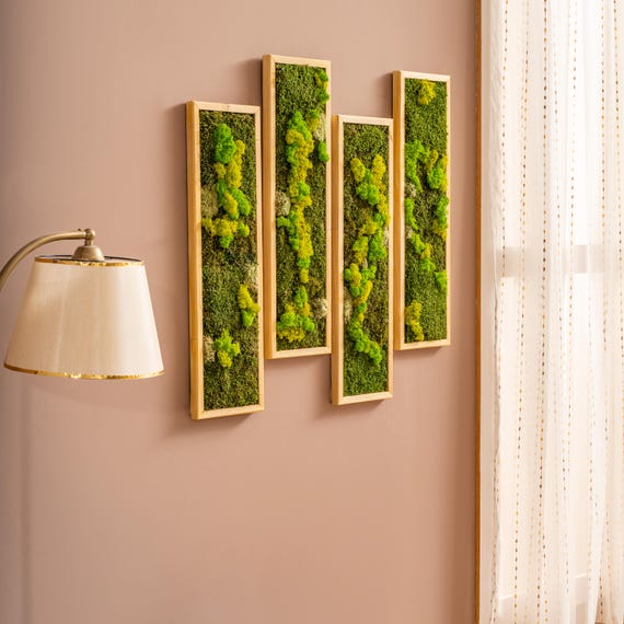 Preserved Moss Wall Art: Natural Wood Frame, Zero Maintenance