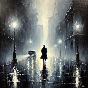 Rainy night vibes oil painting