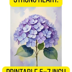 Cartão postal de hortênsia para impressão – Ilustração de flor roxa suave, download digital