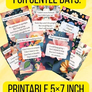 Set di cartoline stampabili per l'autoaffermazione | 7 sfondi floreali | Citazioni motivazionali | Download immediato JPEG 5x7 | Regalo per la salute mentale