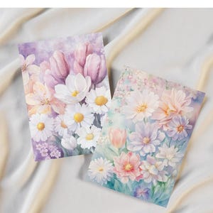 Conjunto com 2 cartões-postais de flores para formatura – 5x7” para impressão em aquarela | Parabéns floridos para formandos