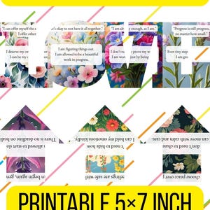 Druckbare Selbstbestätigungskarten | Sanfte Zitate zur Selbstliebe | 7 positive Botschaften | 5x7 Zoll Digitaler Download | Florale Hintergründe