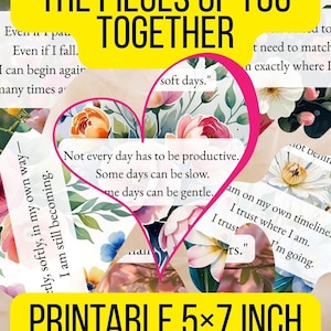 Cartes d'auto-affirmation imprimables | Mots doux pour apaiser votre cœur | 7 citations positives | Téléchargement numérique 5x7 pouces | Arrière-plans floraux