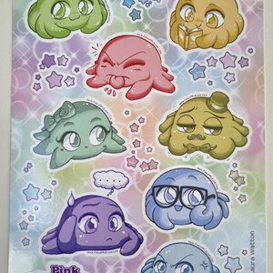 A6 Kawaii Vinyl Stickers 8 sheet designs to collect Cute Free UK postage Squishy Stars