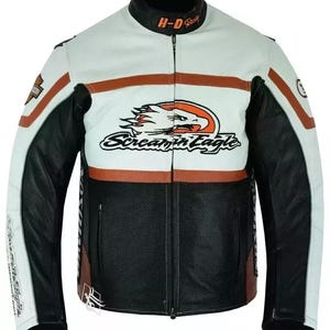 Harley Davidson Herren Raceway Scremeing Eagle Leder Bikerjacke Motorrad Biker Reitausrüstung Echte Rindsleder Lederjacke