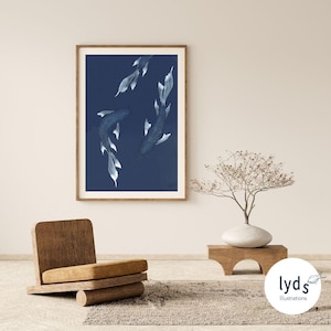 Pez Koi - Póster clásico en papel mate - Ilustración minimalista de arte japonés abstracto - Alta calidad