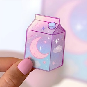Galactic Juice Box Holographic Die Cut Sticker | Pastel Aesthetic Celestial Kawaii Sticker for Scrapbooks, Journals, Water Bottle, Laptop