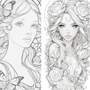 Floral Women Coloring Book: Fantasy Art for Adults (PDF Download)