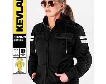 Ladies Rival Armored Motorcycle Hoodie – Waterproof, Kevlar Reinforced Riding Jacket with Back, Shoulder & Elbow Protection, Gift for her