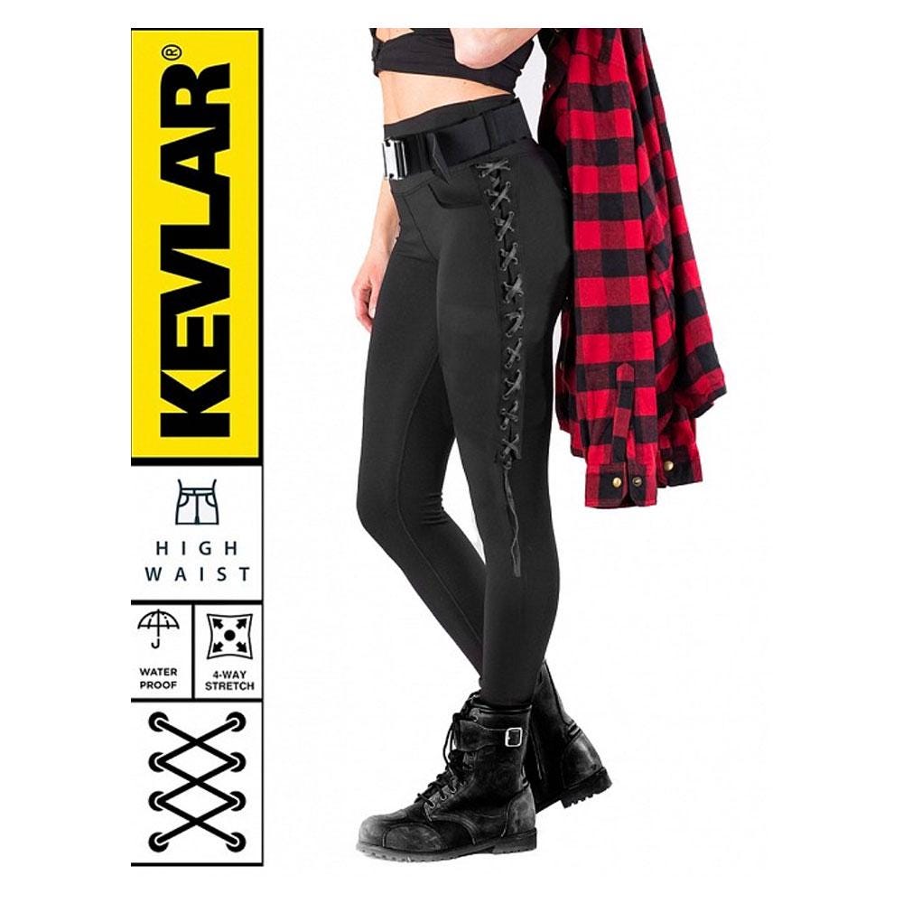 Kevlar Moto Leggings mit Schnürung - Hohe Sicherheit und wasserbeständig - CE 17092 zertifizierte Bikerhose mit Knie- und Hüftschutz, Biker Leggings