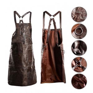 Customized Vintage Brown Buffalo Leather Apron – Grill / BBQ / Barista / Chef / Hairdresser Apron, Gift for Chefs, Gift for Grillers BBQ