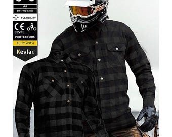 Dunkelgraues Flanell Motorradhemd mit Top-Tier Schutz - CE Level 2 & Kevlar Futter, Motorrad Schutzausrüstung, Geschenk für Fahrer