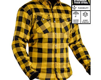 Gelbes Flanell-Motorradhemd mit Top-Tier-Schutz - CE Level 2 & Kevlar-Futter, Motorrad-Schutzausrüstung, Geschenk für Fahrer