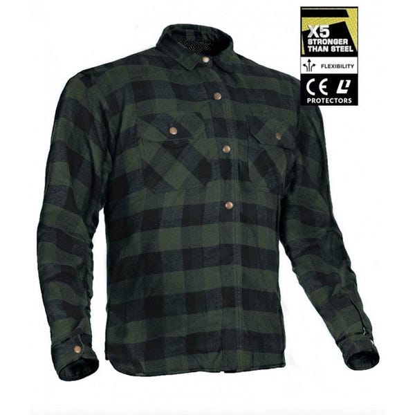 Camisa de flanela verde para motociclismo com proteção de alto nível – Certificação CE Nível 2 e forro de Kevlar, equipamento de proteção para motociclistas, presente para motociclistas.