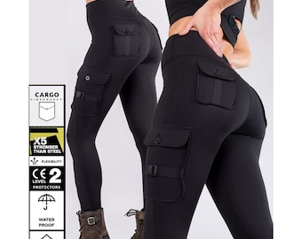 Wasserdichte Motorrad-Cargo-Leggings für Damen - CE Stufe 2 Schutzhose, Touring Biker Ausrüstung, Damen MC Geschenk für Sie, Geschenk für gf