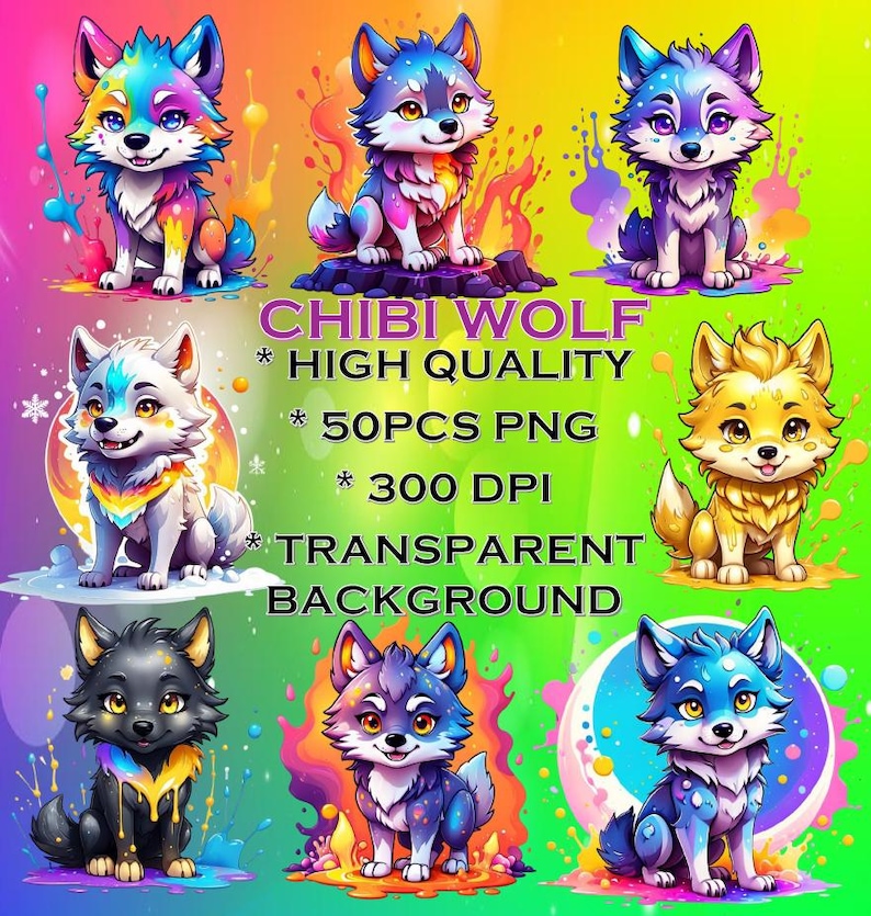 Chibi Wolf Art Print: 50 PNG Illustrations (digital Download) - Etsy