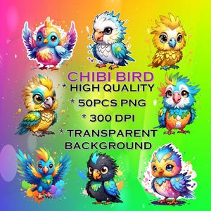 50 High Quality Cute Chibi Bird | Kawaii Bird Art | Pastel Animal Clipart | Cute Cartoon Bird Digital Download | Bird Lover Gift | PNG File